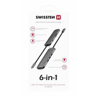 SWISSTEN USB-C HUB 6-IN-1 (USB-C PD, 3x USB 3.0, SD, MICRO SD) ALUMINIUM - 44040102