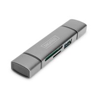 DIGITUS Čtečka karet OTG (USB-C + USB 3.0) 1x SD, 1x MicroSD, 1x USB 3.0, šedá - DA-70886