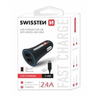 SWISSTEN nabíječka do auta 2,4A, 2xUSB, včetně microUSB kabelu - 20110900