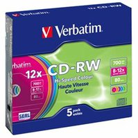 VERBATIM CD-RW Slim/Colours/DLP/8x-12x/700MB - 5 pack  (43167)