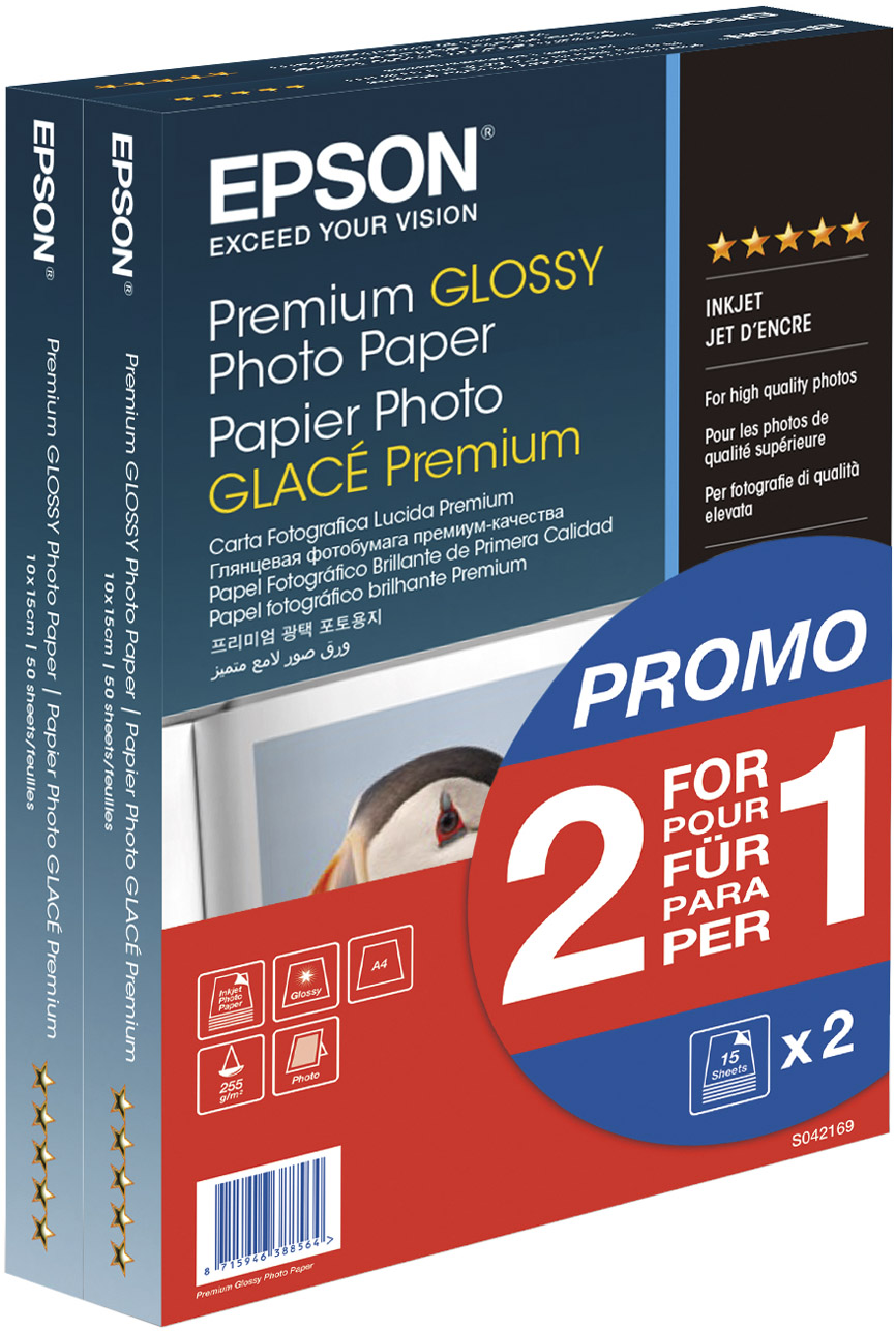 Epson C13S041765  Epson Premium Semi-Gloss Photo Paper - 10x15cm - 50  Feuilles